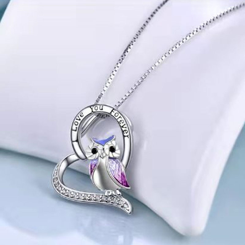 1 Pieza Moda Letra Forma De Corazón Búho Aleación Embutido Diamantes De Imitación Día De San Valentín Mujeres Collar display picture 5