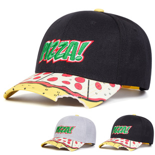 European and American New Style Embroidered Cartoon Curved Brim Hat Letter Pizza Casual Street Dance Cap Baseball Cap Korean Version Student Baseball