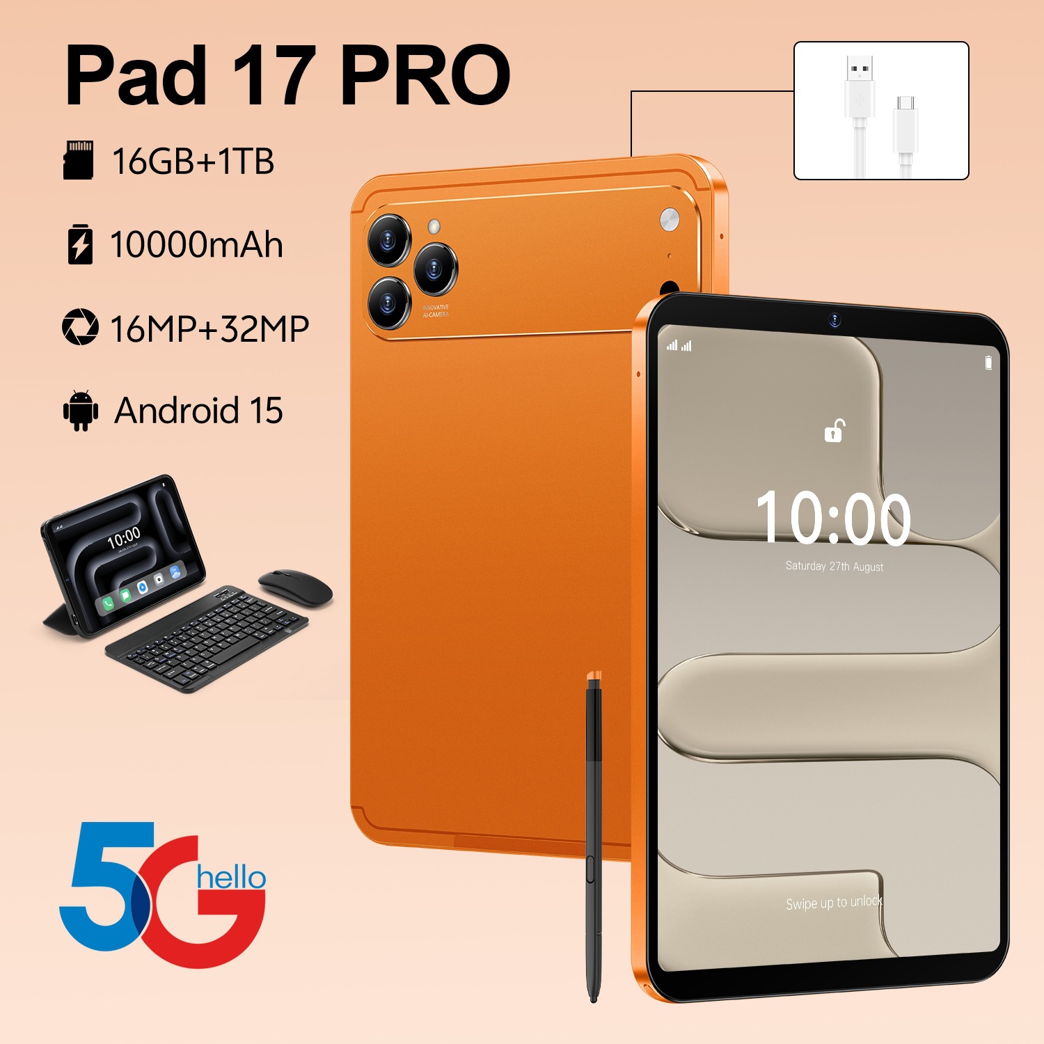 Pad 17 Pro Cross-Border 10.1-Inch 4+64g Eight-Core Chip 4g Calling Long Battery Life Foreign Trade Tablet Computer
