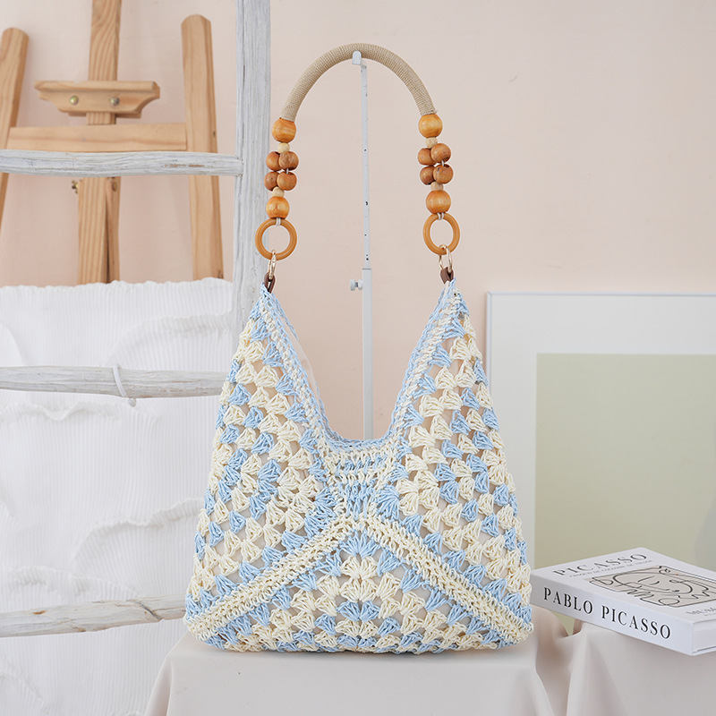 Ins Style Woven Straw Bag For Women, Large Capacity Bohemian Beach Vacation Shoulder Bag, Lightweight - Thumbnail 3