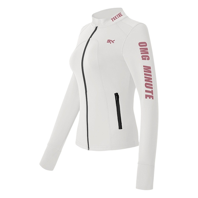 Cross-Border stand collar sports fitness coat letter zipper stretch tight body thin jacket with fleece tide cool running training