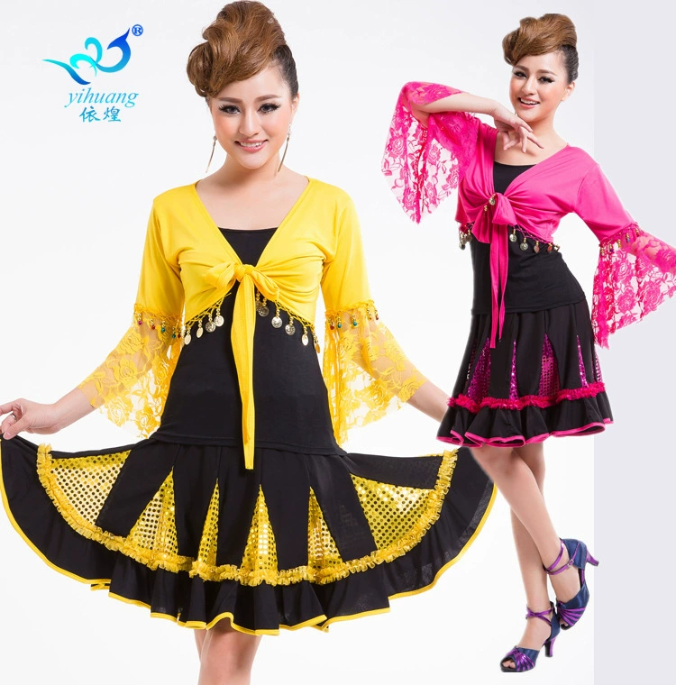 Платье для бальных танцев с пайетками, тренировочная одежда, костюм для бальных танцев, платье для соревнований с бахромой, платье для выступлений на сцене, платье с большой юбкой