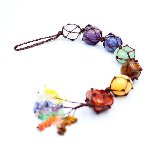 7 color stones, seven color crystal raw stones, hand-woven pendants, natural stone tree of life car hangings, dream catcher pendants