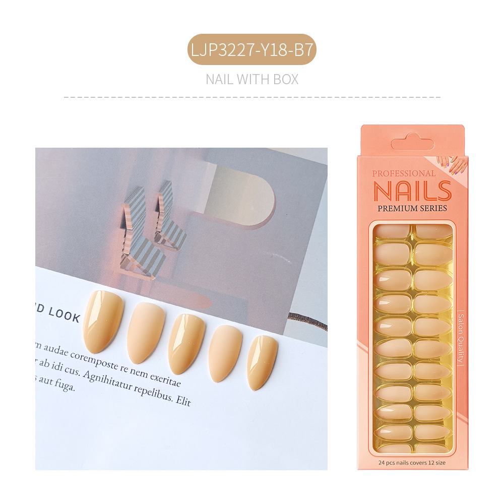 Uñas postizas removibles de color sólido brillante, 24 piezas, puntas de uñas largas en forma de almendra en una caja de papel, uñas de longitud media para decoración de uñas.