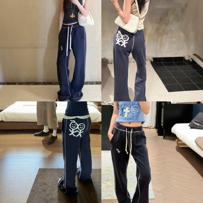 Korean 26Fw Stickman Embroidery Logo Color-Processed 450g Flared Pants for Women, Slimming Effect Korean 26Fw Stickman Embroidery Logo Color-Processed 450g Flared Pants for Women, Slimming Effect