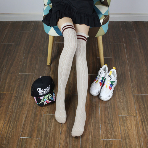 Students' Spring and Autumn Over-the-Knee Socks Twist Twist Knitted Two-Bar Vertical Strips Japanese Style High-Style Long Socks Women's Korean Fashion