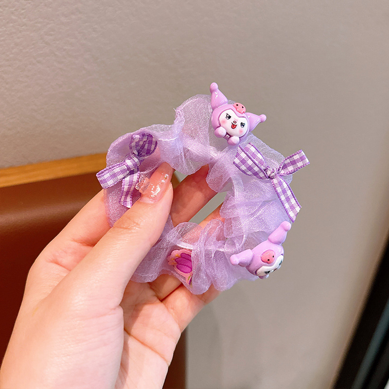 Anillo de cabello para niñas coreanos niños adornos de cabello cuerdas lindos Kuromi malla de verano anillo de cabello bolas de cabello