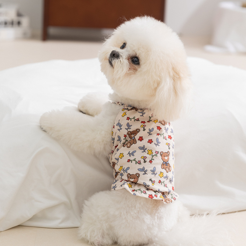 Perro de primavera y verano lindo oso estampado completo falda de calabaza colgante floral vestido de gato ropa de perro de peluche