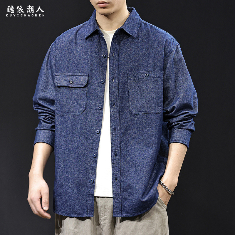 Pure Cotton Single-Sided Velvet Faux Denim Shirt for Men, Autumn 2026 New Style, Loose Fit, Large Size Casual Jacket, Spring and Autumn Shirt