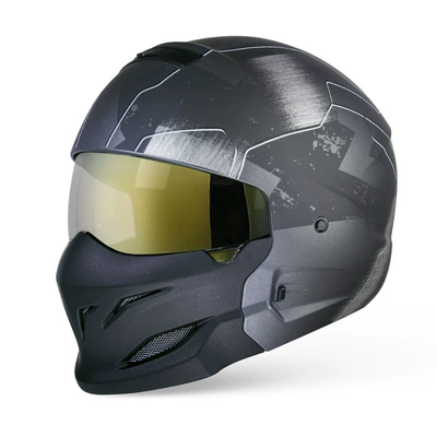 Electric Vehicles, and Retro Helmets, Motosiklet kaskı (dəbilqə) - silver-and-black-mecha-gold-plated-m53-54cm
