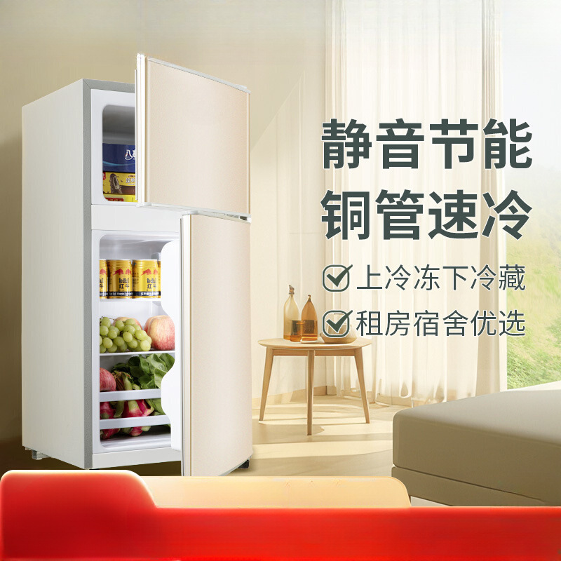 Energy-Efficient Small Refrigerator for Two People, Household Small Refrigerator for Rental Housing and Dormitory, Mini Double-Door Refrigerator