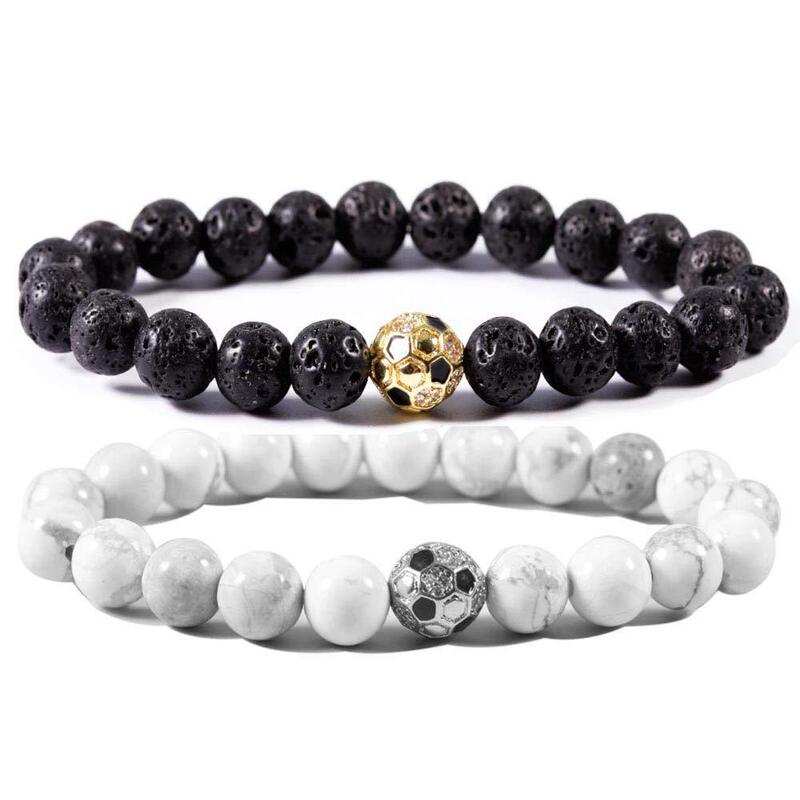 Volcanic Stone Beaded Bracelet White Turquoise Coach Basketball Baseball suit Bracelet Men's Volcanic Stone Soccer suit