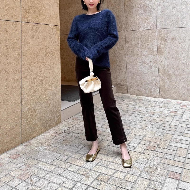 In-Stock Paris Twilight Ultra-Flattering Straight-Leg Fashionable Straight Pants with Fine Corduroy Small Slit Cropped Pants