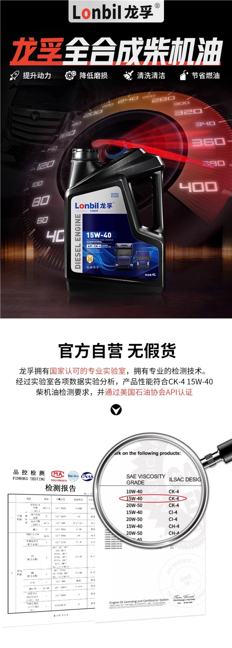 Genuine CF Full-Synthetic Diesel Engine Oil 15W40 for Agricultural Machinery, Trucks, and Micro-Tiller, Suitable for All Seasons, 4 Liters