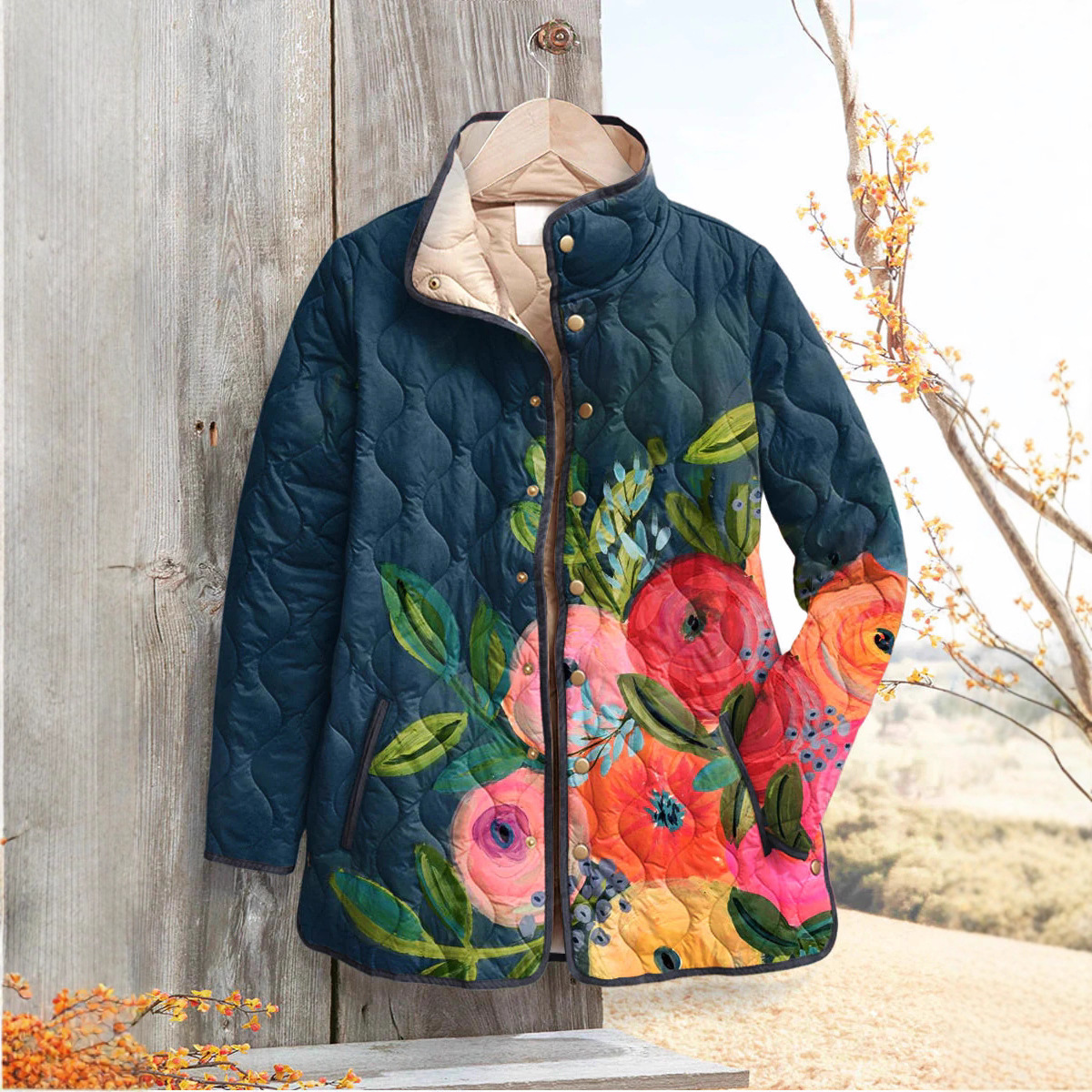 2025 New Stand Collar Pleated Cotton Women's Sweatshirt Autumn and Winter Button Women's Gradient Cotton Sweatshirt