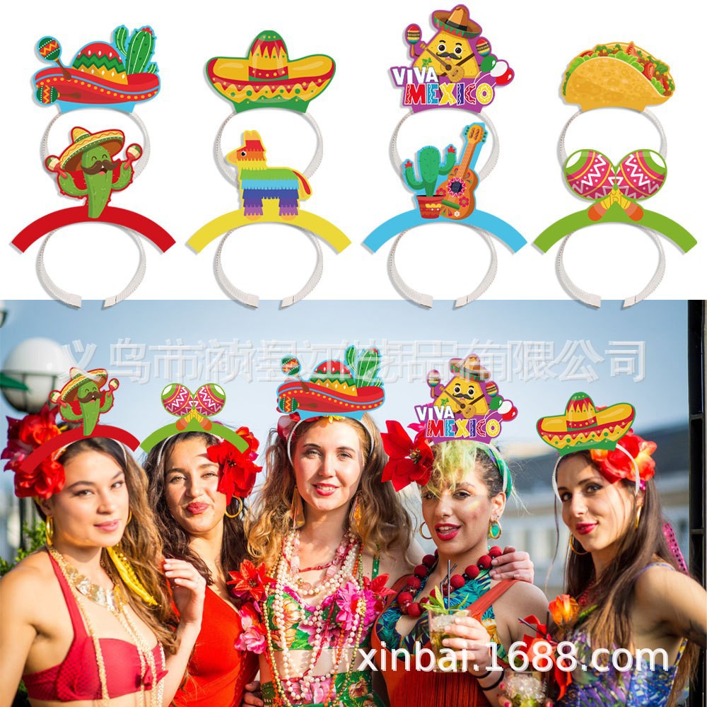 Suministros para fiestas mexicanas HAPPY NEW YEAR Diadema para fiestas de cumpleaños Diadema de papel para decorar tocado