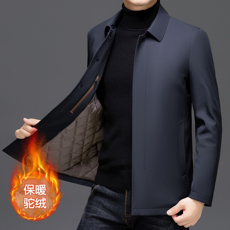 2025 Autumn and Winter Dad's Autumn Jacket Men's Thick Camel down Cotton Wear-Resistant Lapel Casual Jacket Top