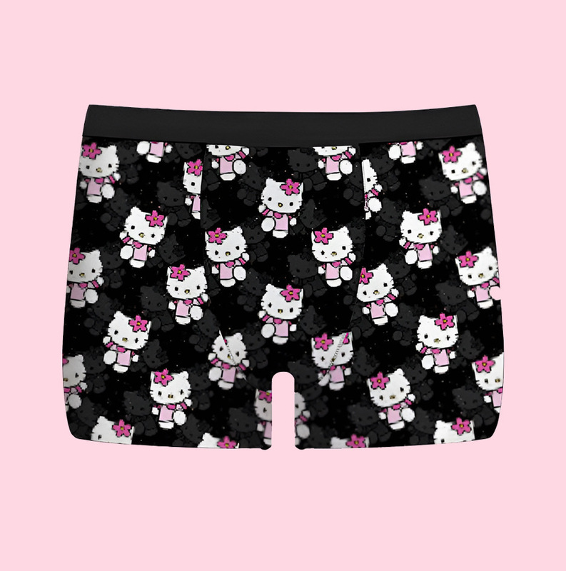 Hellokitty Cat Cute 3D Printed Men's Underwear Mid-Waist Elastic Breathable Milk Silk Boxer Briefs