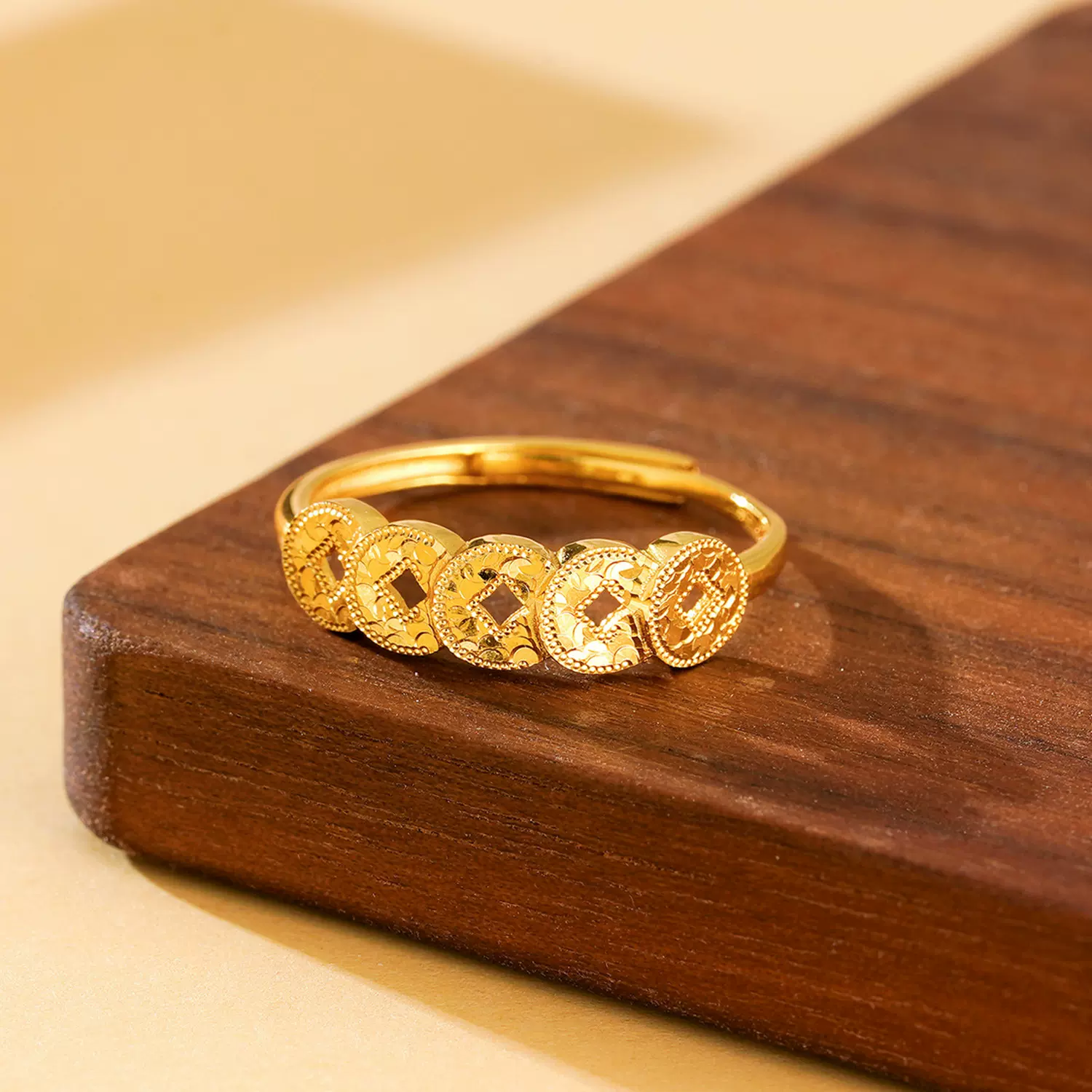 s925纯银钱多多来财铜钱戒指新中式国潮碎碎冰五帝币时尚CNC指环