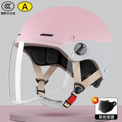 3C certification motorcycle helmet electric Motosiklet kaskı (dəbilqə) - pink-and-white-transparent-long-mirror-free-tea-short-mirror