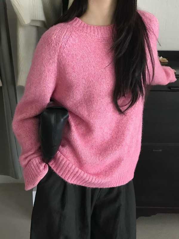 2025秋冬韩版温柔风后背蕾丝贴布纯色套头毛衣女宽松软糯时尚上衣|undefined