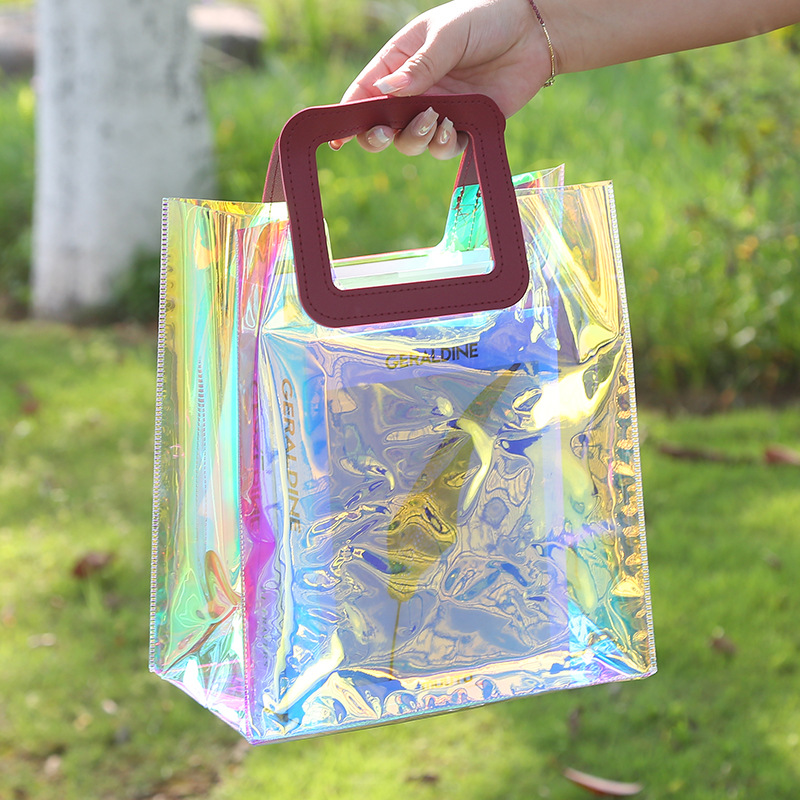 Bolsas de mano láser bolsas personalizadas bolsas de plástico de PVC bolsas de jalea bolsas de regalo transparentes bolsas de regalo transparentes