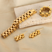 西太后个性小众时尚简约饰品几何手表带设计钛钢镀金百搭首饰套装