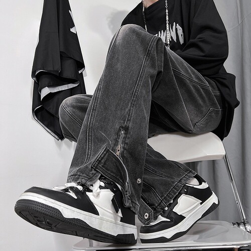 Split American high street jeans men's spring and autumn style ins fashion brand wide-leg pants oversize loose autumn pants