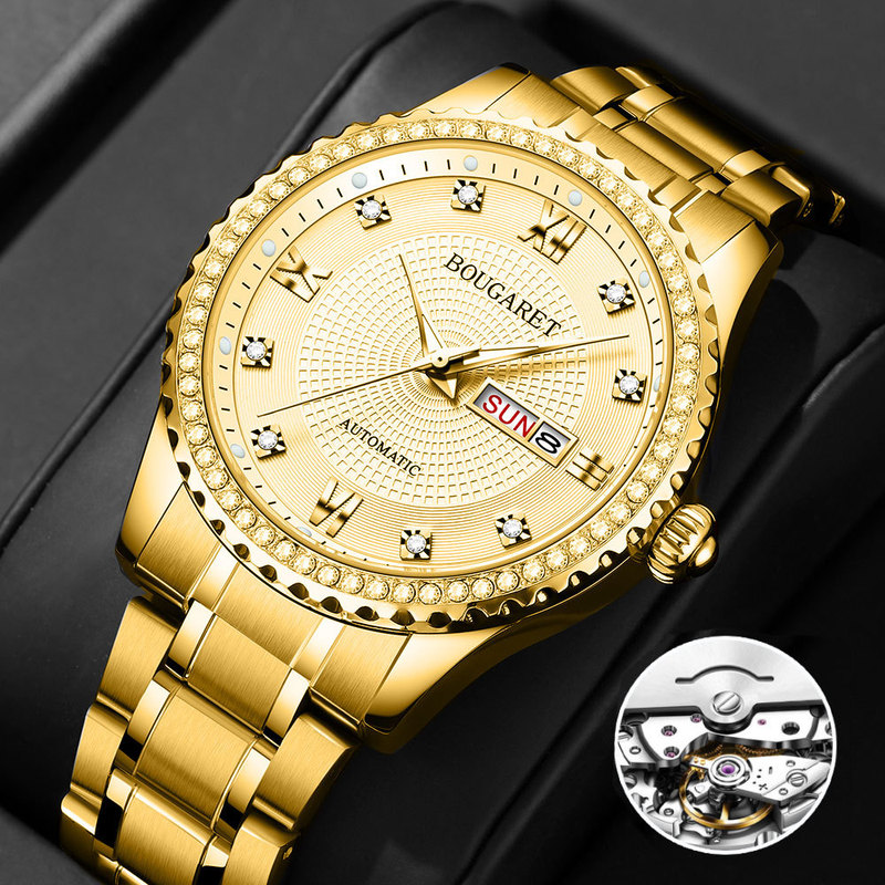 Automatic watch men's calendar waterproof luminous imitation fake mechanical watch brick-inlaid cross-border TikTok fast hand one-piece delivery