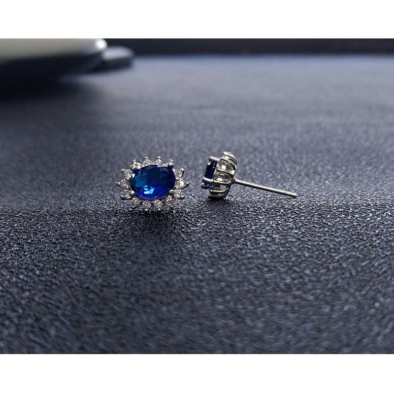 Wholesale Fashion Imitation Blue Crystal Sapphire Sunflower Jewelry Set display picture 3