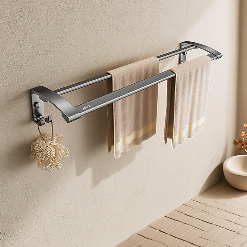 九牧免打孔挂毛巾架浴室洗手间毛巾架挂毛巾浴巾收纳免打孔置物架