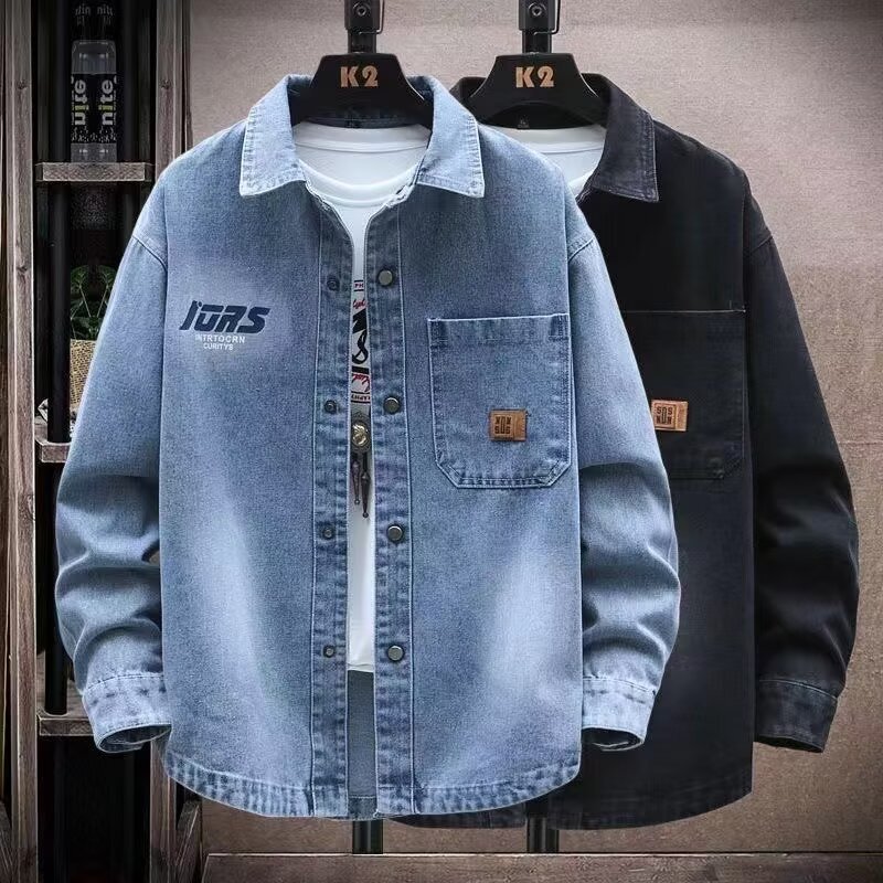 Long-sleeved shirt Denim coat men's spring and autumn lapel frock jacket student trendy brand loose-fit clothes for teenagers