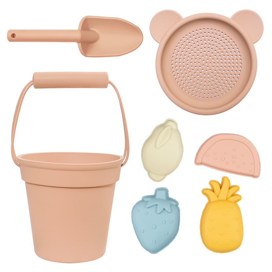 Jugar herramientas de arena Material de silicona Cubo de arena junto al mar Jugar herramientas de arena silicone beach toys