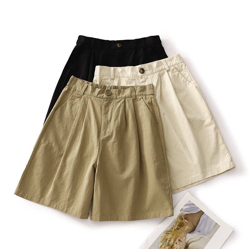 Summer New Versatile Loose Slimming Washed Twill Cotton High-Waisted Straight Wide-Leg Loose Casual Shorts for Women Summer New Versatile Loose Slimming Washed Twill Cotton High-Waisted Straight Wide-Leg Loose Casual Shorts for Women
