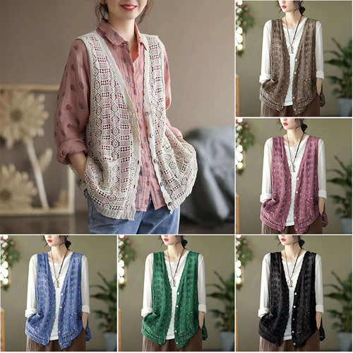 Fashion Ethnic Style Lace-up Single Button Vest Women's Ultra-thin Lightweight Young Outerwear Fashionable Overcoat European and American 