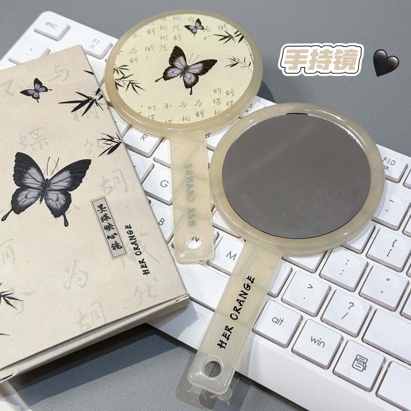 HERORANGE ~ ink butterfly mirror simple HD handle mirror portable creative makeup mirror handheld mirror