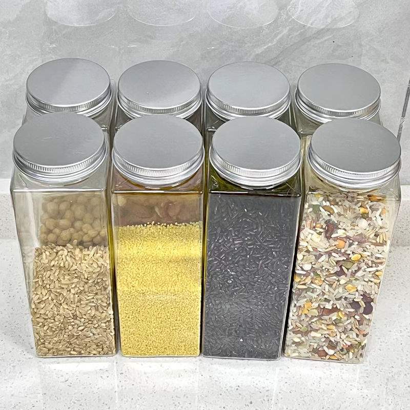 Caja de almacenamiento de granos granos granos gran capacidad tanque sellado de grado alimenticio a prueba de insectos a prueba de humedad embalaje de botella de plástico cuadrada transparente