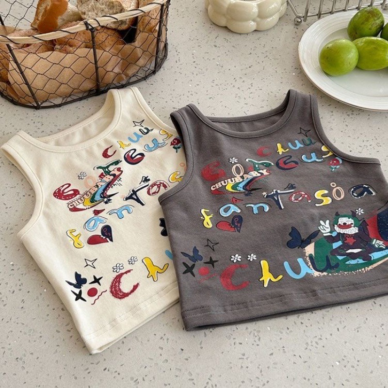 Men and Women Children Letter Doodle Nanny Backless Top for Summer Children Trendy Personality Thin Version Matchable Baby Small Tank Top