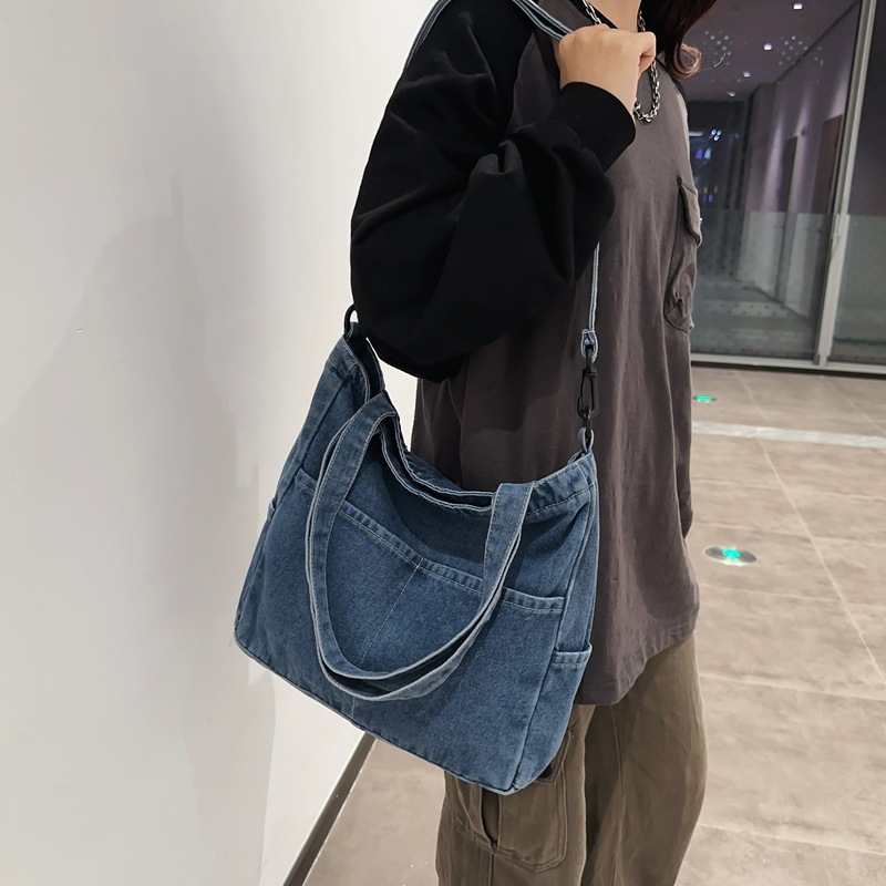 New Shoulder Bag Women's All-match Crossbody Bag Men's Denim Bag Casual Travel Bag Japanese Student Class Backpack