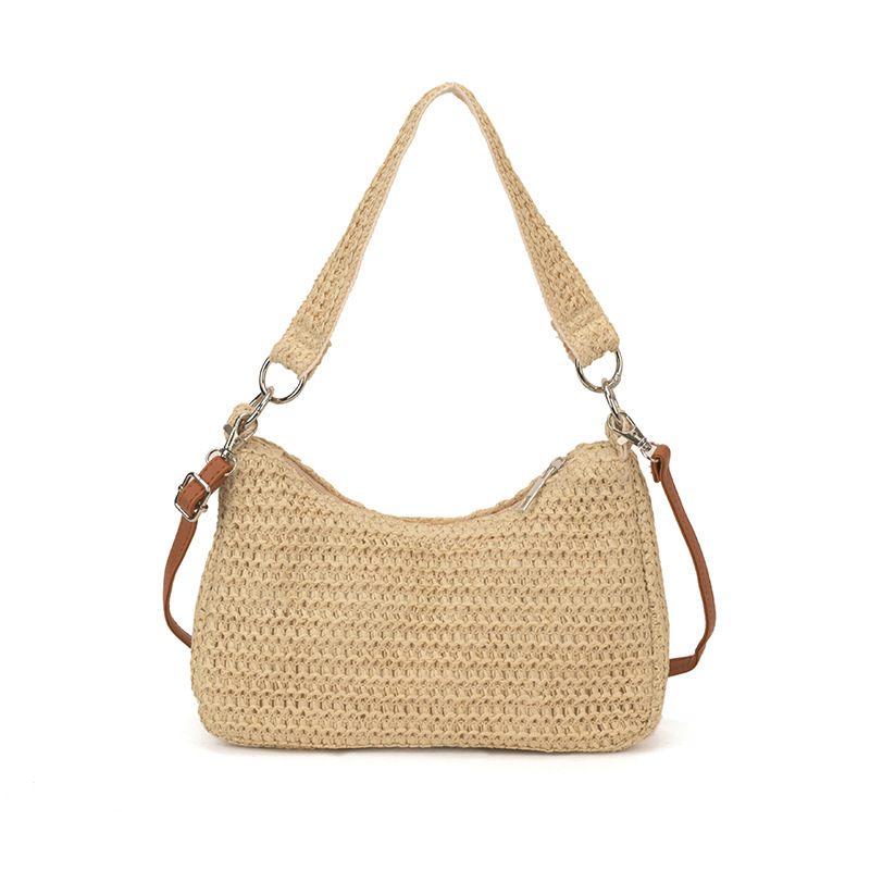 Cross-Border Spring Hand-Woven Crescent Bag For Women 2026 New Single Shoulder Crossbody Straw Bag Beach Vacation Bag - Thumbnail 7