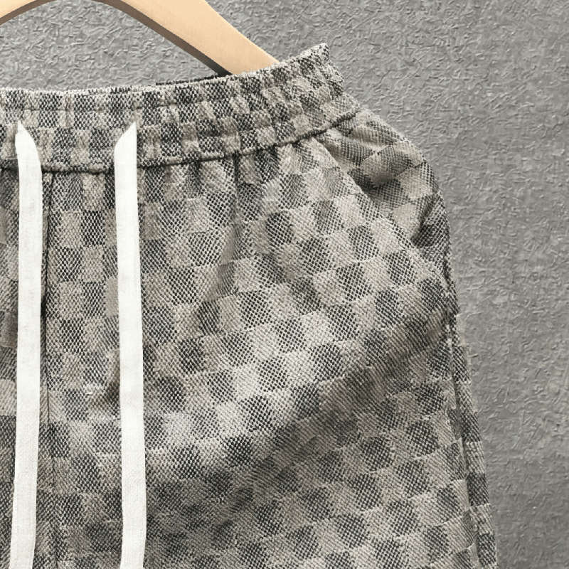 Men's Summer Casual Houndstooth Print Shorts, Loose Fit Straight Leg 5-Inch Inseam High Street Retro Style Shorts For Daily Streetwear_viptrois.com