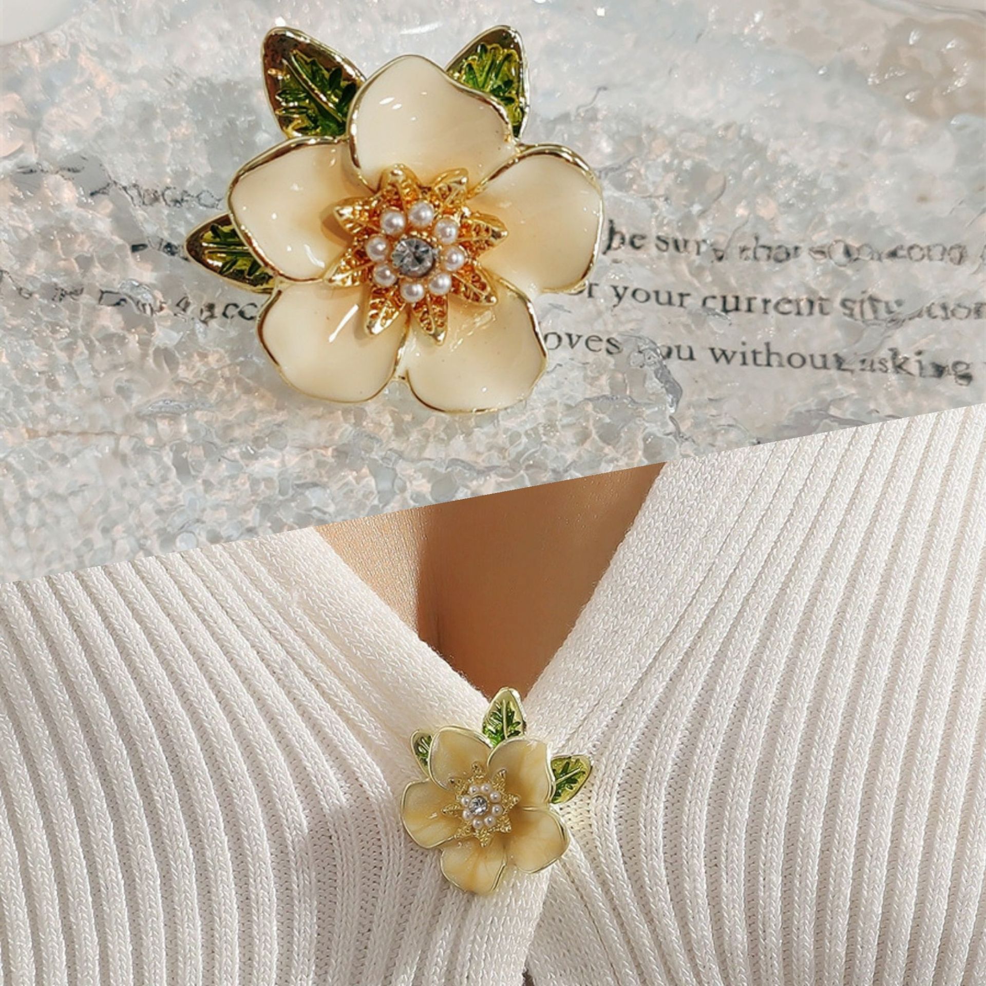 Anti-Glow Dropping Oil Camellia Flower Brooch Clothing Accessories Rhinestone Advanced Sense Pin Women's Cute Badge Corsage