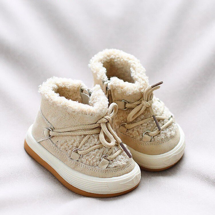 Korean Style Baby Cotton Shoes for Girls, Toddler Shoes, Winter New High-Top Boys' Snow Boots with Velvet to Keep Warm