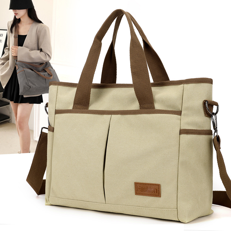 대외 무역 새로운 패션 솔리드 컬러 캔버스 여성 가방 한국 캐주얼 대용량 크로스 바디 숄더 백 올 매치 토트 백