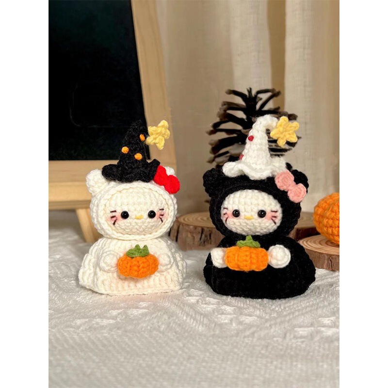 Hui Handmade Halloween Gifts Hand-Knitted DIY Material Package Wool Crochet Ghost Kitty Couple Hanging Hui Handmade Halloween Gifts Hand-Knitted DIY Material Package Wool Crochet Ghost Kitty Couple Hanging