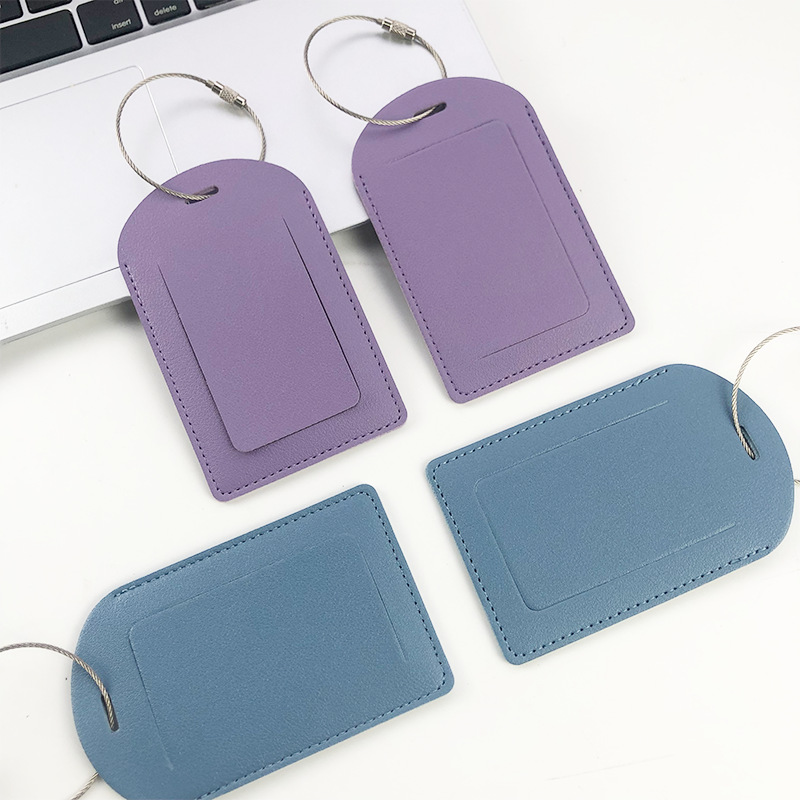 Logotipo personalizable transfronterizo engrosado pu cuero impreso Etiqueta de tarjeta de papel Cordón de acero inoxidable pareja avión etiqueta de equipaje