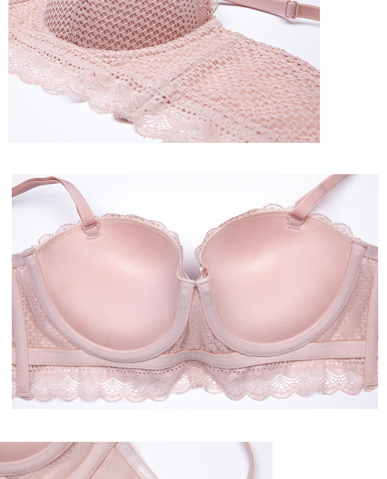 Bielizna Half Cup Girl Gathers to Gather Side Breast Sexy Lace with Steel Ring Bra Set_voghion.com