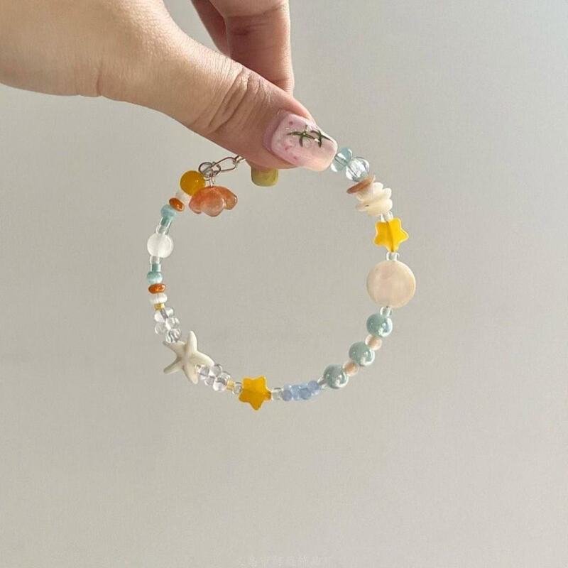 Orange Sea~Summer Dopamine Seaside Fresh Beaded Starfish Shell Bracelet Color-Block Sweet Bracelet Jewelry
