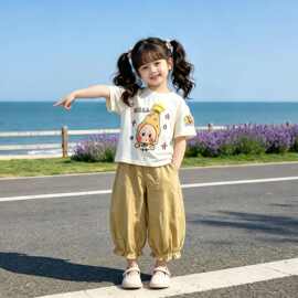 星星人女童套装2026新款夏季宝宝衣服巨好看短袖T恤防蚊裤两件套