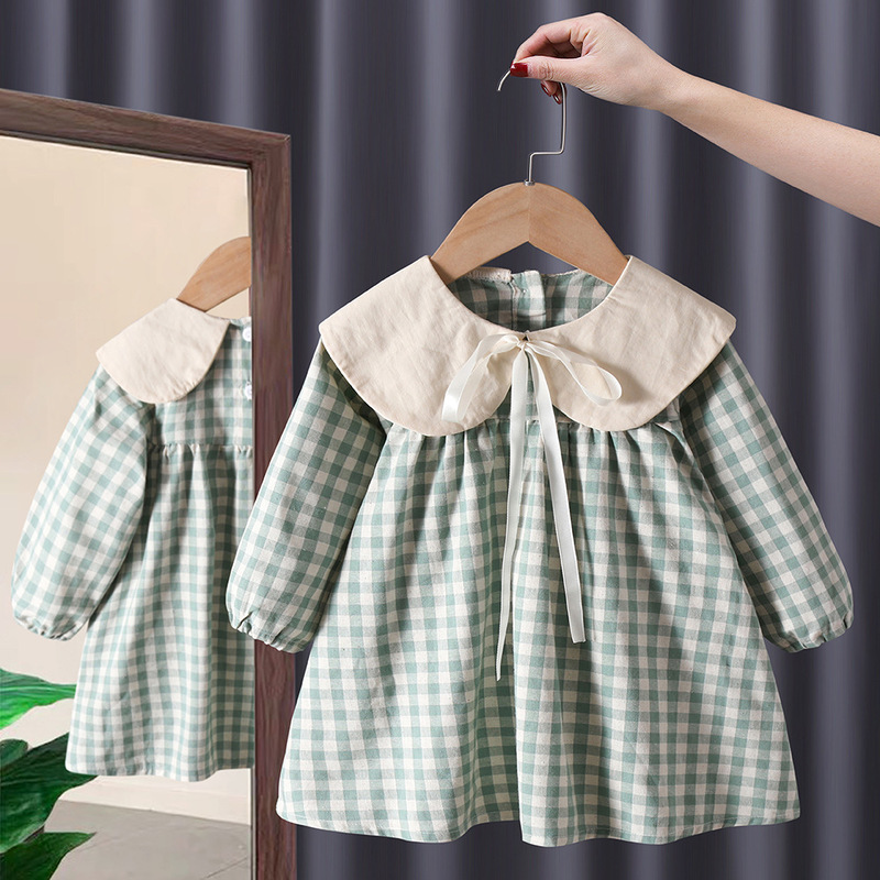 Girls' Doll Collar Plaid Dress 2026 Spring and Autumn New Style Kidsren's Korean Fashion Fashionable Princess Dress for Kidsren
